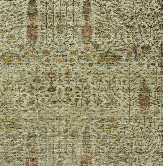 Wheat And Fern Green Floral Washable Indoor Outdoor Area Rug Photo 3