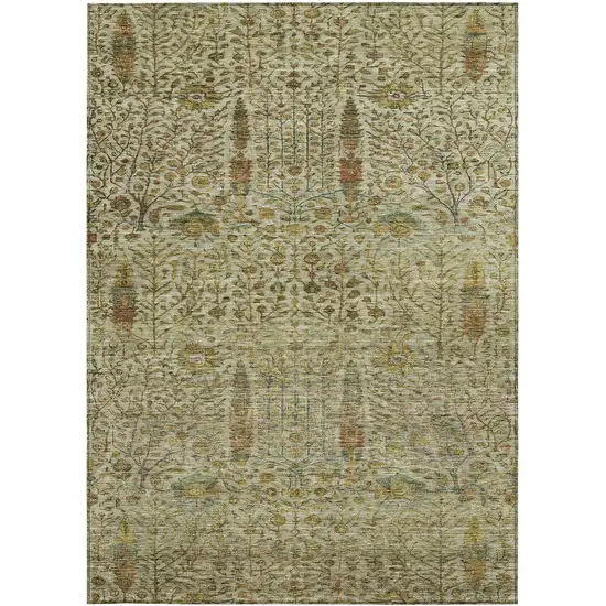 Wheat And Fern Green Floral Washable Indoor Outdoor Area Rug Photo 3