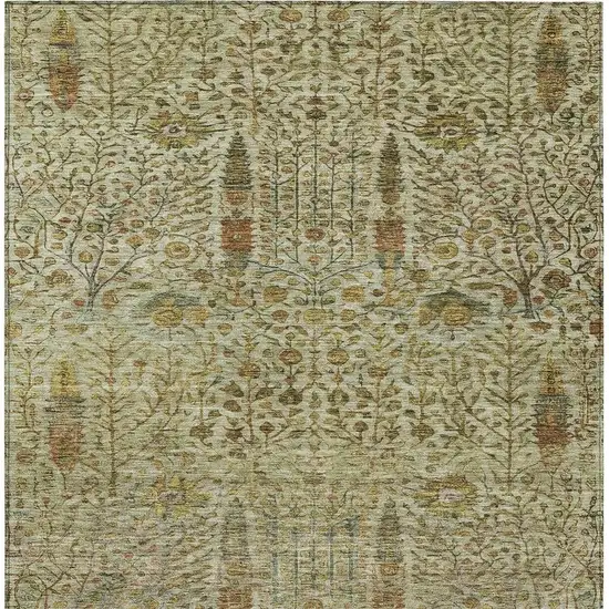 Wheat And Fern Green Floral Washable Indoor Outdoor Area Rug Photo 4