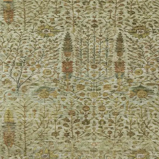 Wheat And Fern Green Floral Washable Indoor Outdoor Area Rug Photo 3