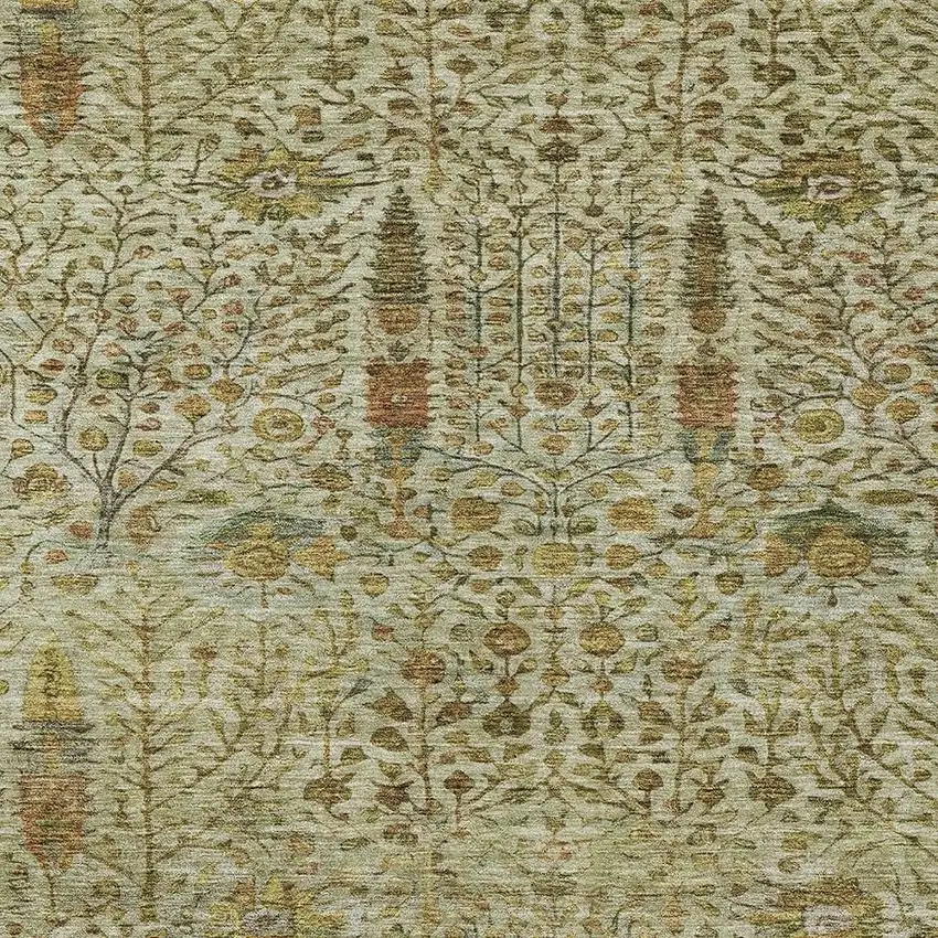 Wheat And Fern Green Floral Washable Indoor Outdoor Area Rug Photo 3