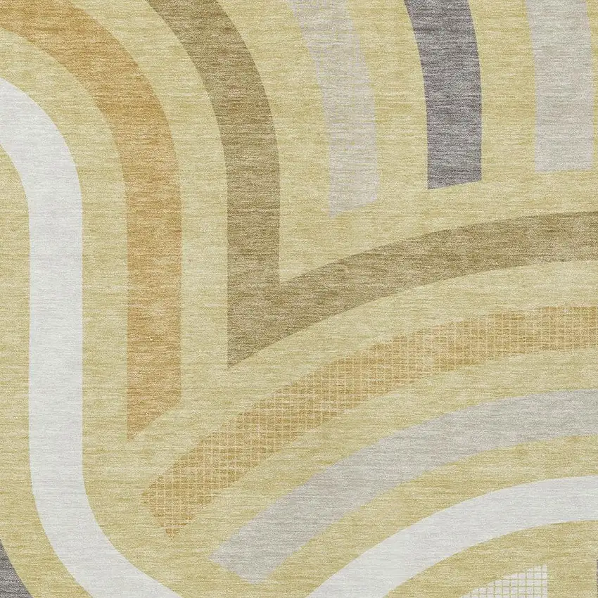 Wheat And Gold Abstract Washable Indoor Outdoor Area Rug Photo 2