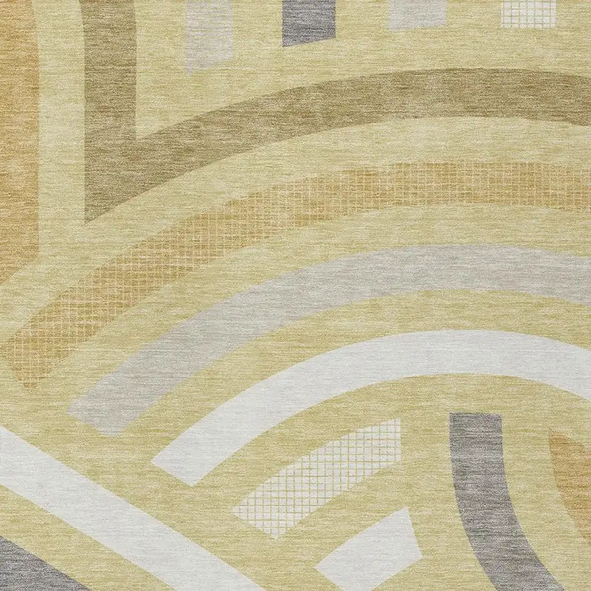 Wheat And Gold Abstract Washable Indoor Outdoor Area Rug Photo 2