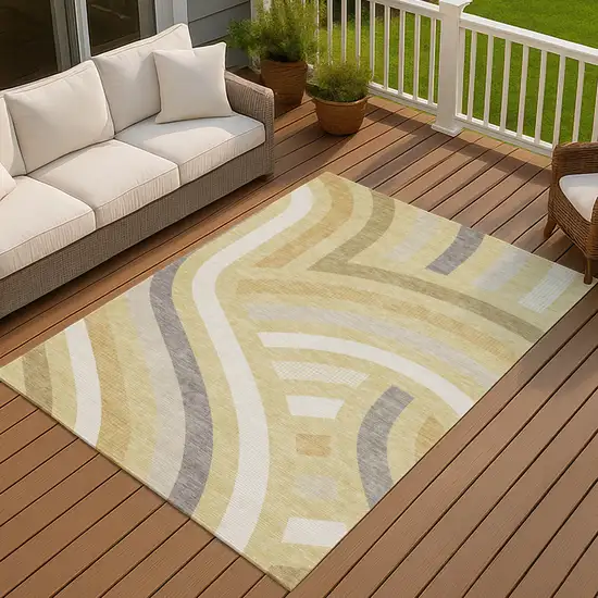Wheat And Gold Abstract Washable Indoor Outdoor Area Rug Photo 7