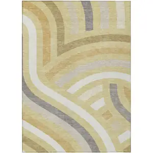 Photo of Wheat And Gold Abstract Washable Indoor Outdoor Area Rug