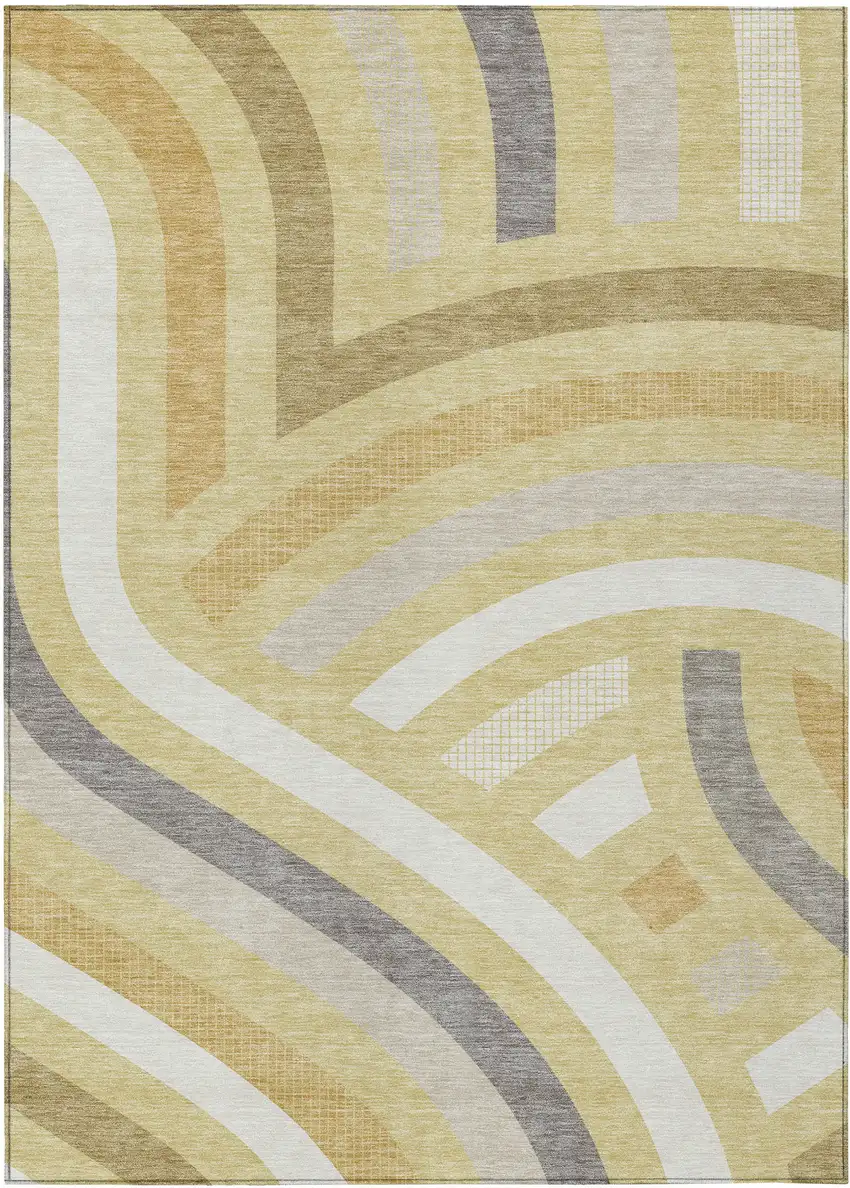 Wheat And Gold Abstract Washable Indoor Outdoor Area Rug Photo 1