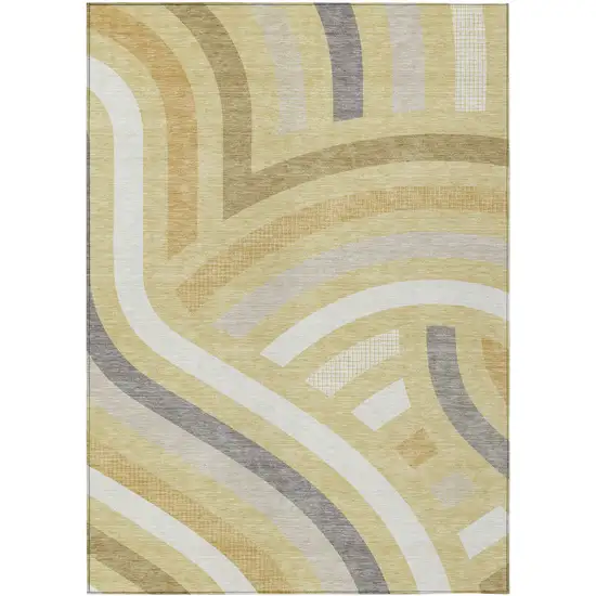 Wheat And Gold Abstract Washable Indoor Outdoor Area Rug Photo 1