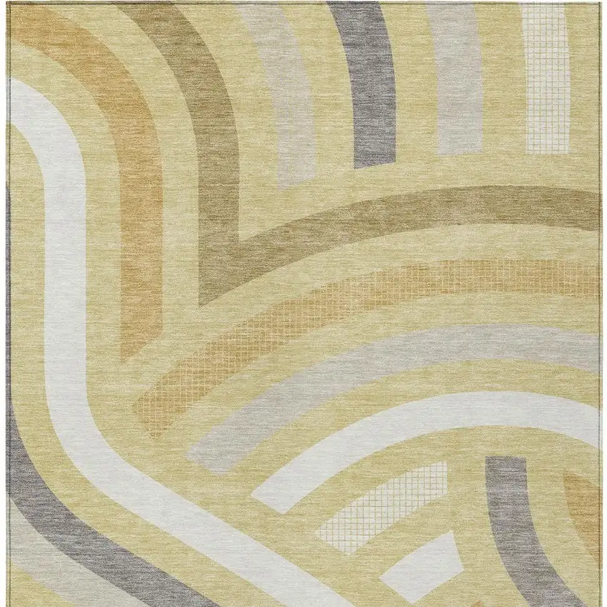 Wheat And Gold Abstract Washable Indoor Outdoor Area Rug Photo 3