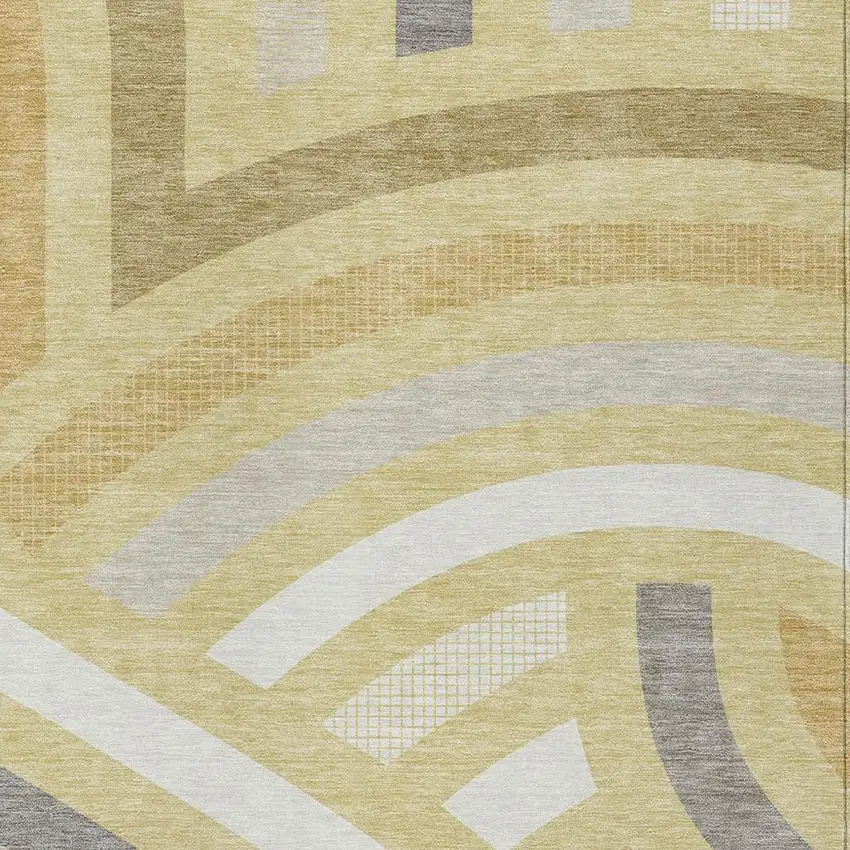 Wheat And Gold Abstract Washable Indoor Outdoor Area Rug Photo 2
