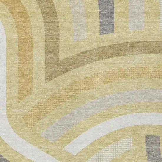Wheat And Gold Abstract Washable Indoor Outdoor Area Rug Photo 2