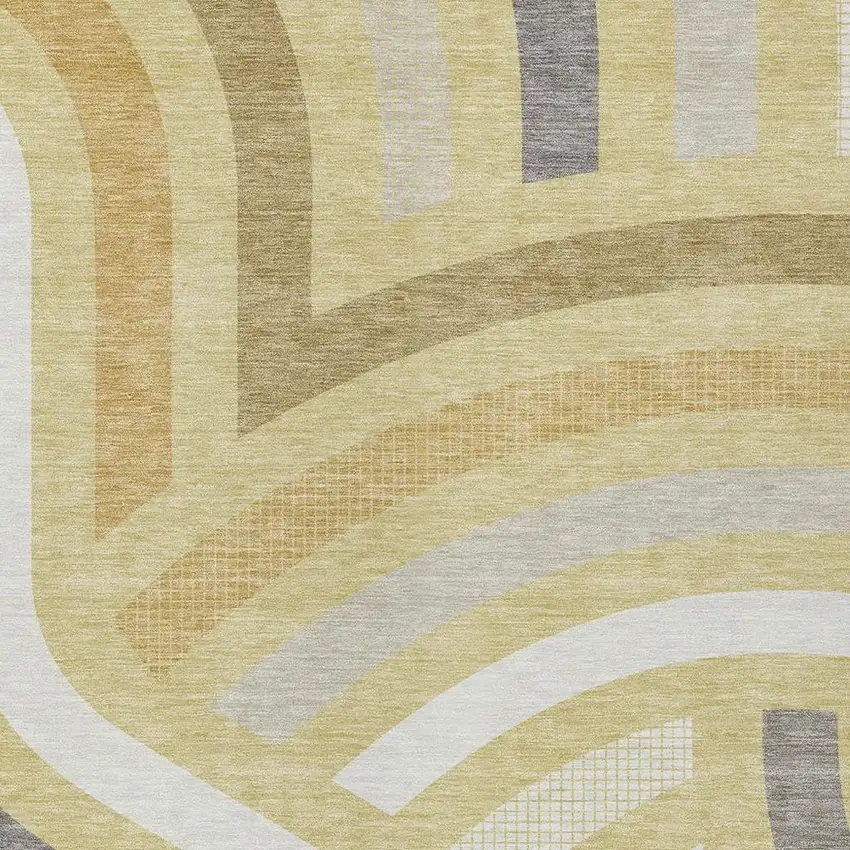 Wheat And Gold Abstract Washable Indoor Outdoor Area Rug Photo 2