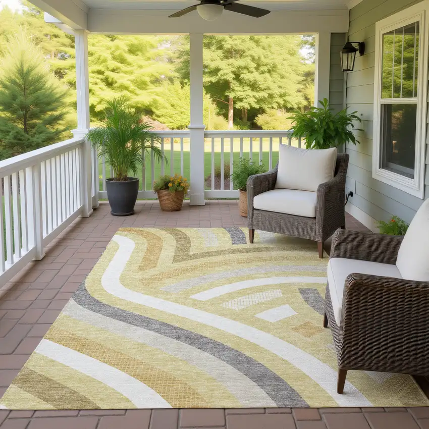 Wheat And Gold Abstract Washable Indoor Outdoor Area Rug Photo 4