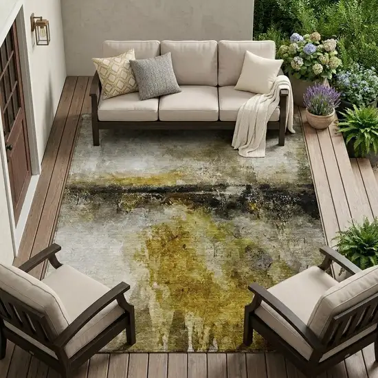 Wheat And Gold Abstract Washable Indoor Outdoor Area Rug Photo 1