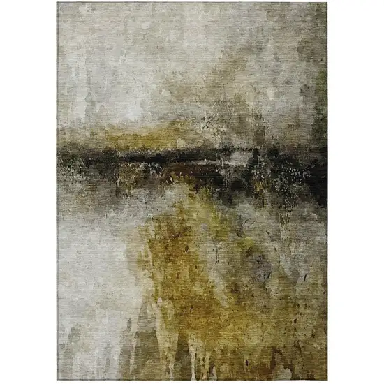 Wheat And Gold Abstract Washable Indoor Outdoor Area Rug Photo 2