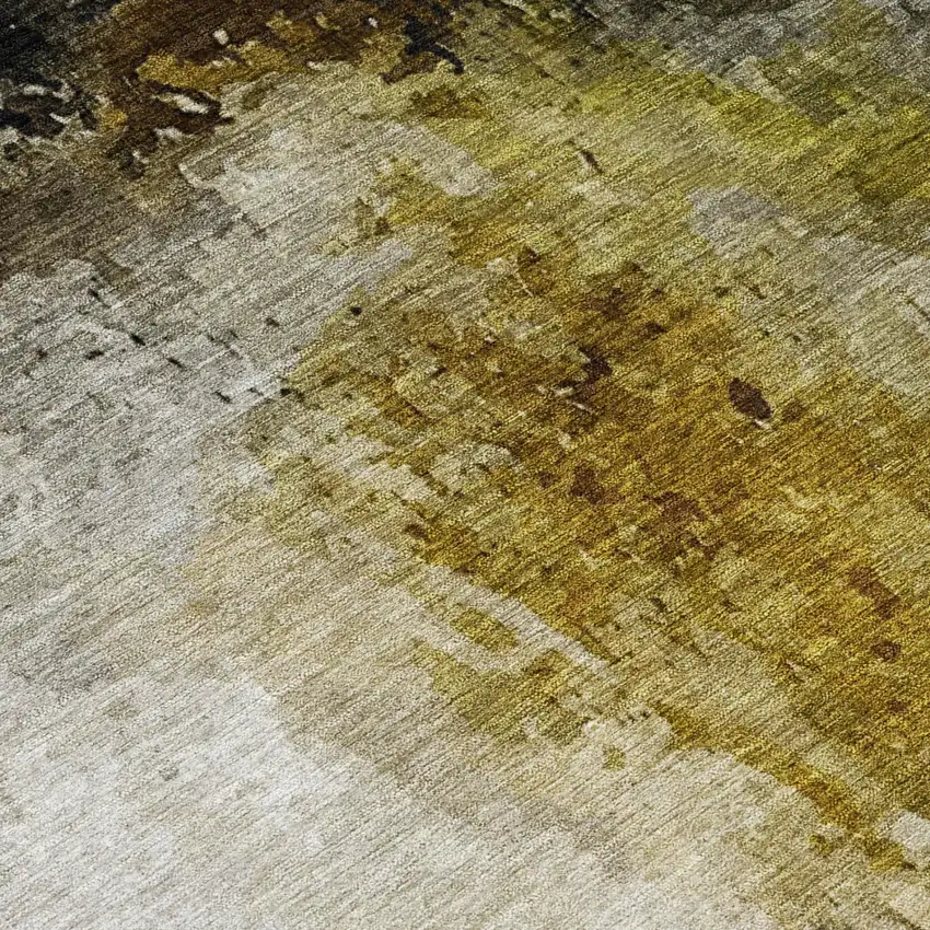 Wheat And Gold Abstract Washable Indoor Outdoor Area Rug Photo 6