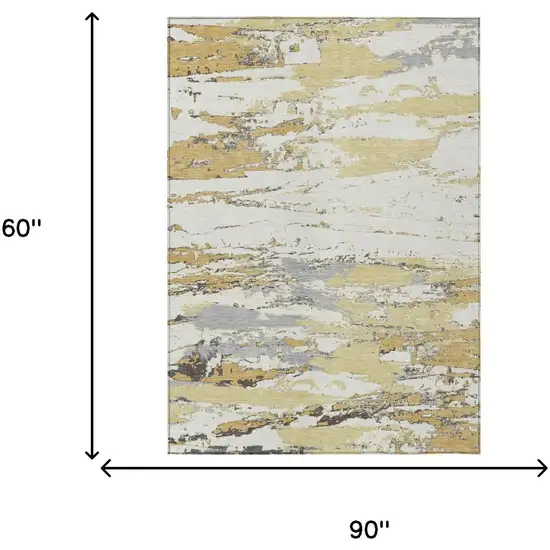 Wheat And Gold Abstract Washable Indoor Outdoor Area Rug Photo 5