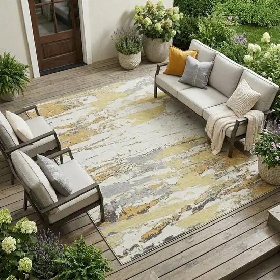 Wheat And Gold Abstract Washable Indoor Outdoor Area Rug Photo 1