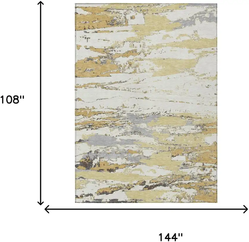 Wheat And Gold Abstract Washable Indoor Outdoor Area Rug Photo 5