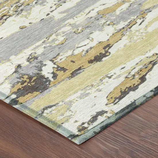 Wheat And Gold Abstract Washable Indoor Outdoor Area Rug Photo 3