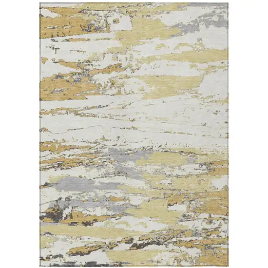 Wheat And Gold Abstract Washable Indoor Outdoor Area Rug Photo 2