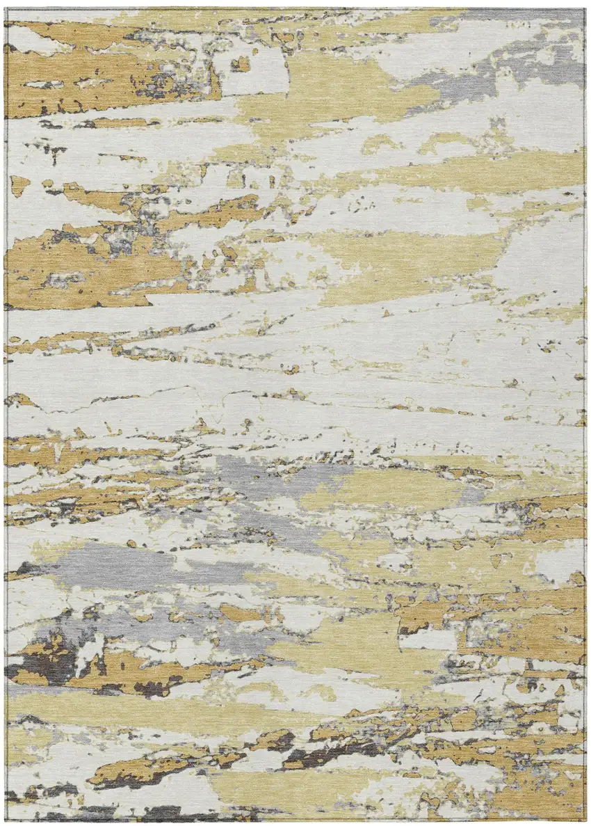 Wheat And Gold Abstract Washable Indoor Outdoor Area Rug Photo 2
