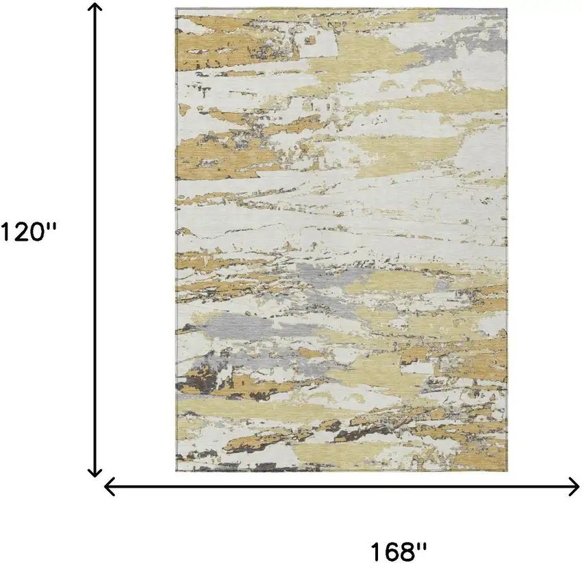 Wheat And Gold Abstract Washable Indoor Outdoor Area Rug Photo 5