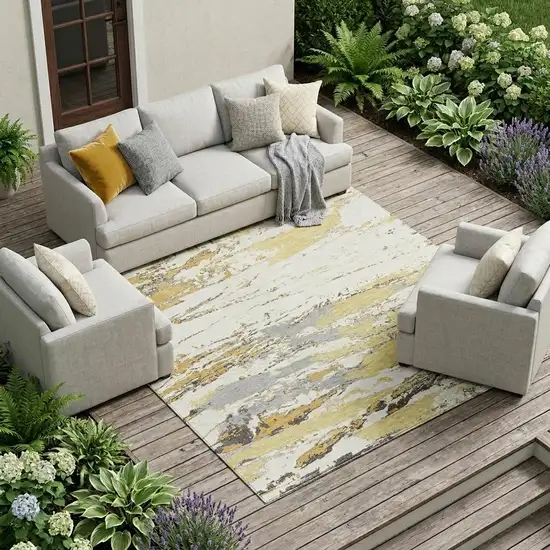 Wheat And Gold Abstract Washable Indoor Outdoor Area Rug Photo 1