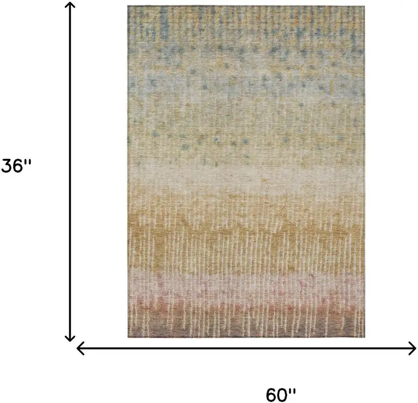 Wheat And Gold Abstract Washable Indoor Outdoor Area Rug Photo 5