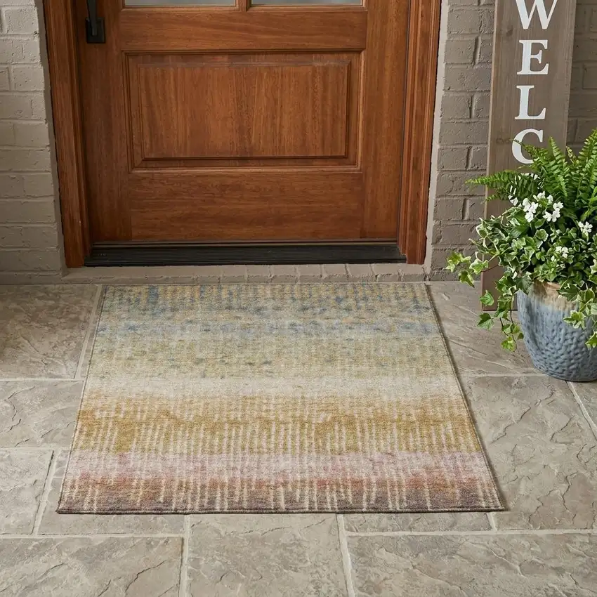 Wheat And Gold Abstract Washable Indoor Outdoor Area Rug Photo 1