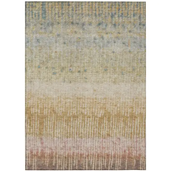 Wheat And Gold Abstract Washable Indoor Outdoor Area Rug Photo 2