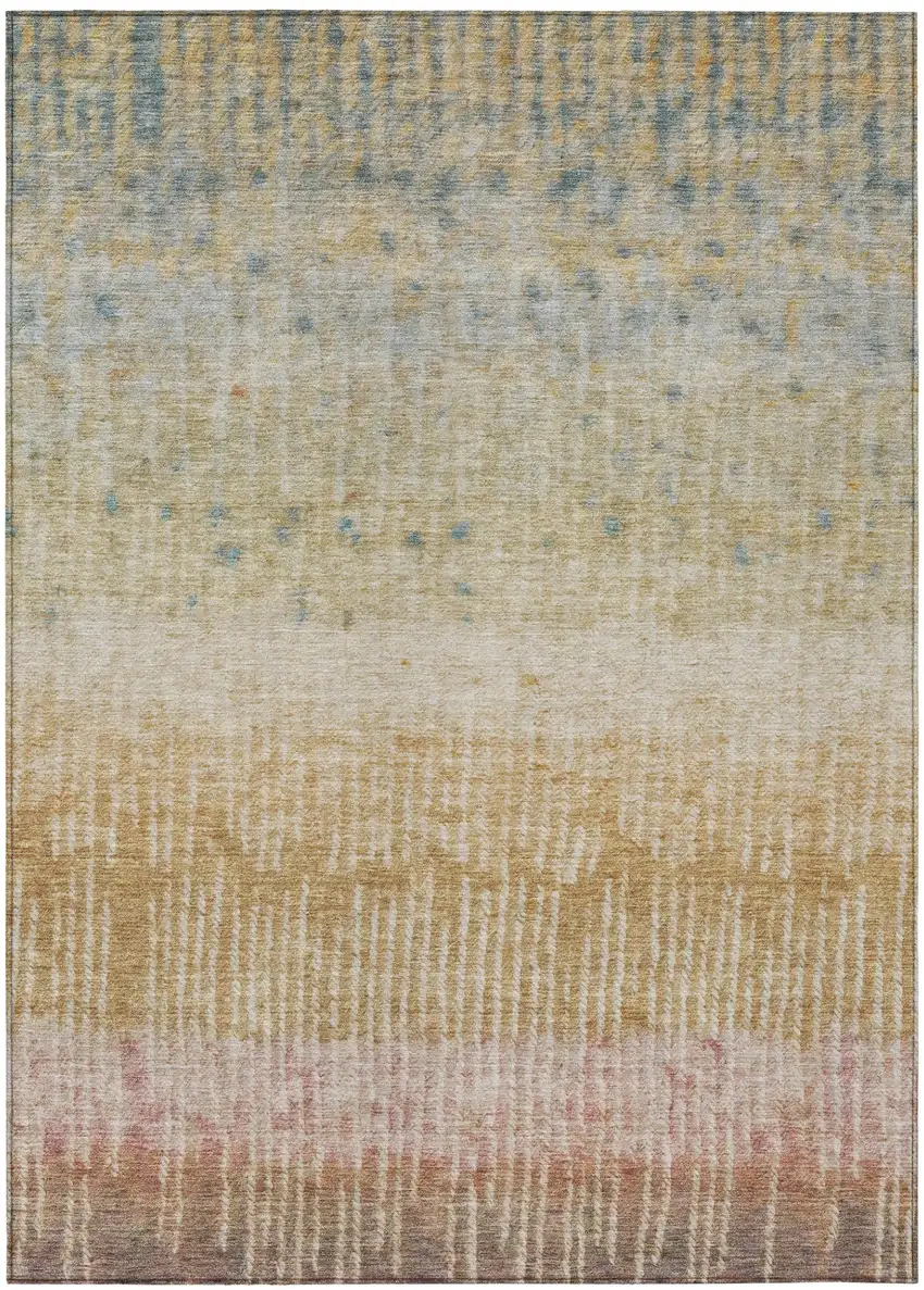 Wheat And Gold Abstract Washable Indoor Outdoor Area Rug Photo 2