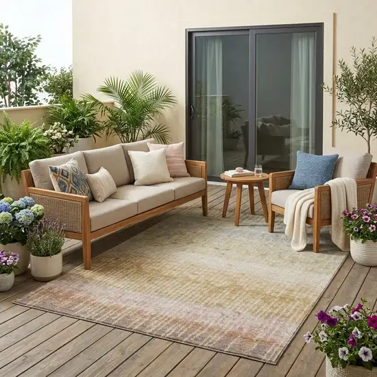 Wheat And Gold Abstract Washable Indoor Outdoor Area Rug Photo 1