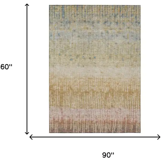 Wheat And Gold Abstract Washable Indoor Outdoor Area Rug Photo 5