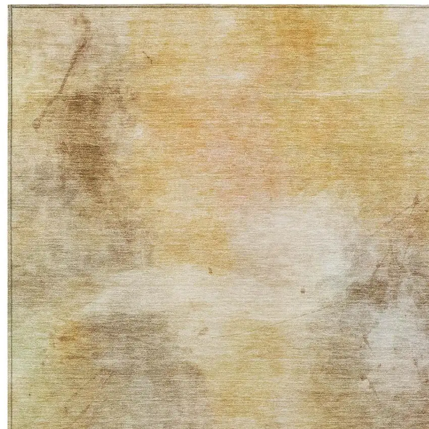 Wheat And Gold Abstract Washable Indoor Outdoor Area Rug Photo 8