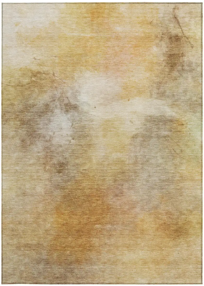 Wheat And Gold Abstract Washable Indoor Outdoor Area Rug Photo 2