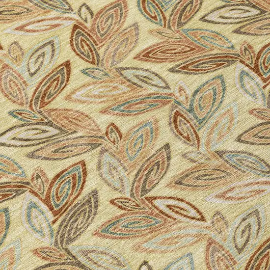 Wheat And Gold Botanical Leaves Washable Indoor Outdoor Area Rug Photo 6