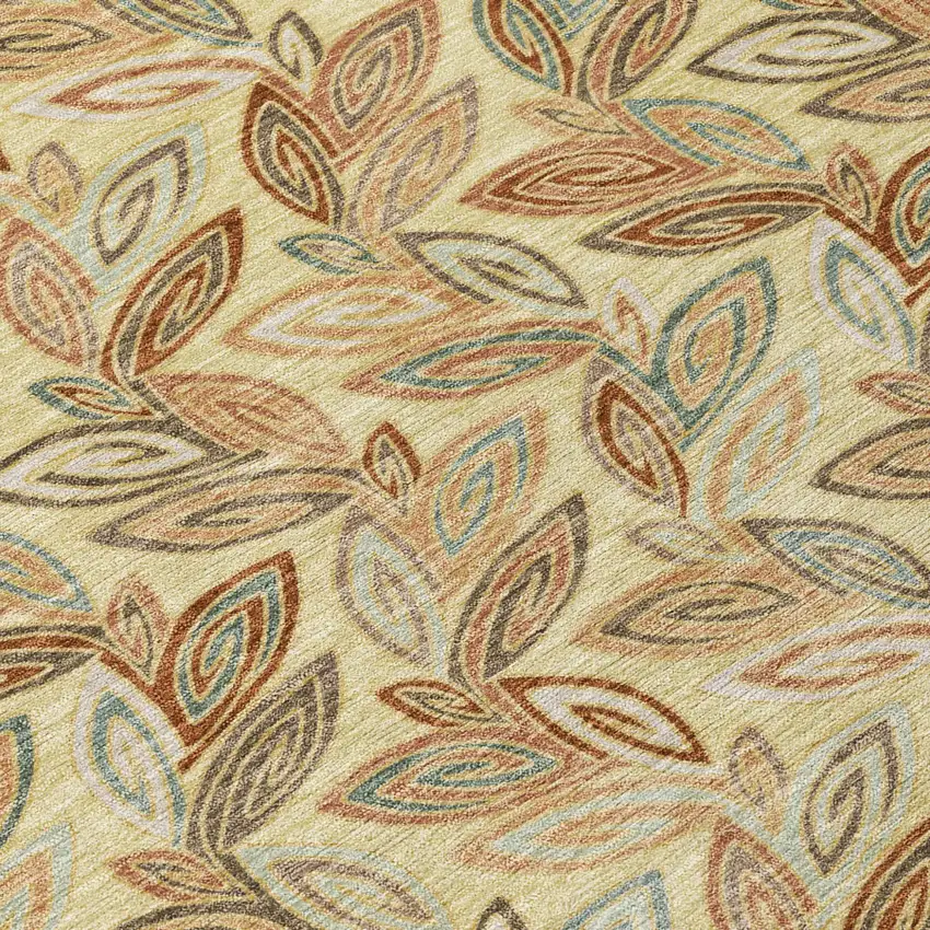 Wheat And Gold Botanical Leaves Washable Indoor Outdoor Area Rug Photo 6