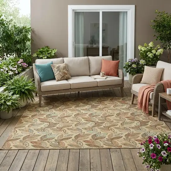 Wheat And Gold Botanical Leaves Washable Indoor Outdoor Area Rug Photo 1