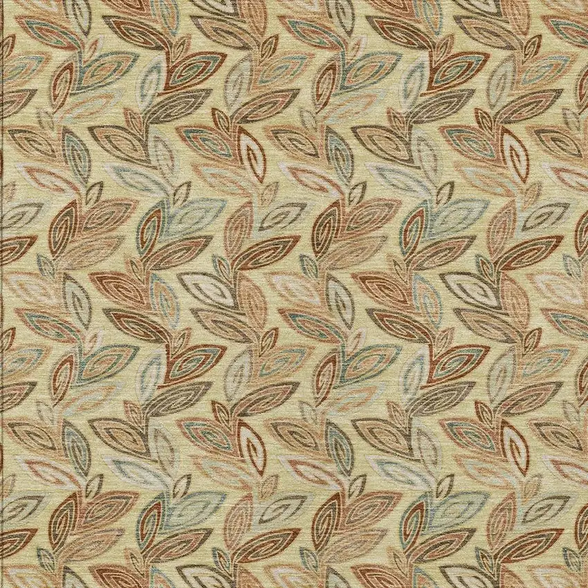 Wheat And Gold Botanical Leaves Washable Indoor Outdoor Area Rug Photo 3