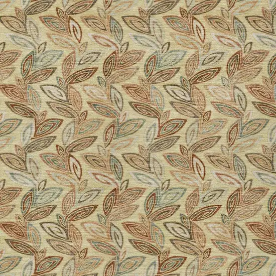 Wheat And Gold Botanical Leaves Washable Indoor Outdoor Area Rug Photo 3