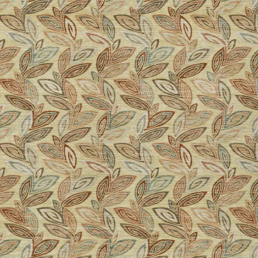 Wheat And Gold Botanical Leaves Washable Indoor Outdoor Area Rug Photo 3