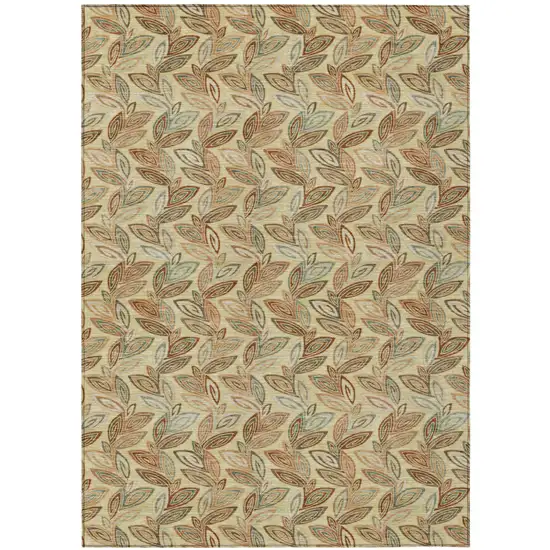 Wheat And Gold Botanical Leaves Washable Indoor Outdoor Area Rug Photo 2