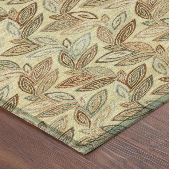 Wheat And Gold Botanical Leaves Washable Indoor Outdoor Area Rug Photo 5