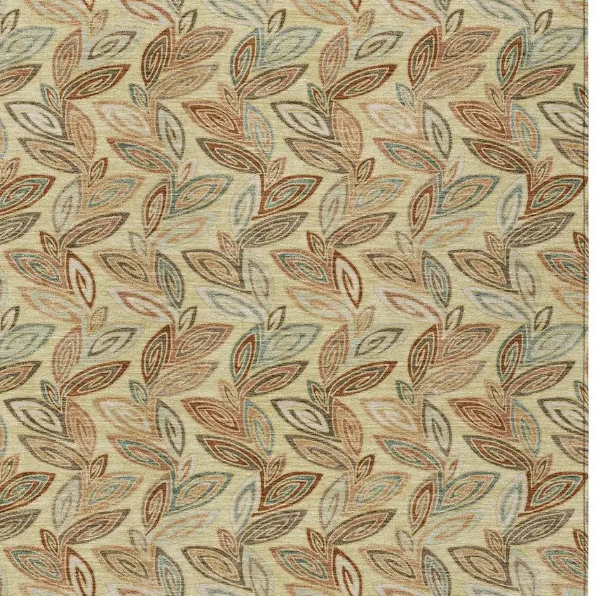 Wheat And Gold Botanical Leaves Washable Indoor Outdoor Area Rug Photo 3