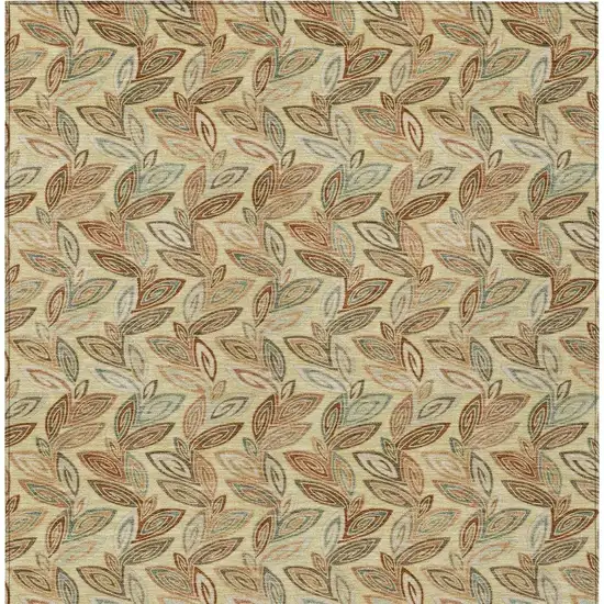 Wheat And Gold Botanical Leaves Washable Indoor Outdoor Area Rug Photo 4