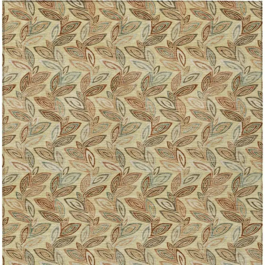 Wheat And Gold Botanical Leaves Washable Indoor Outdoor Area Rug Photo 4