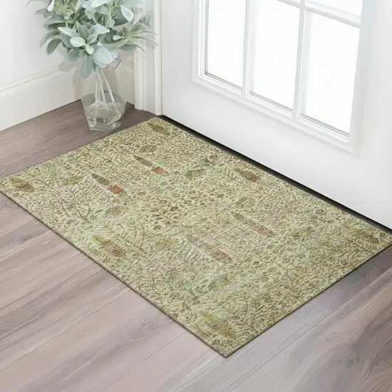 Wheat And Gold Floral Vines Washable Area Rug With UV Protection Photo 2