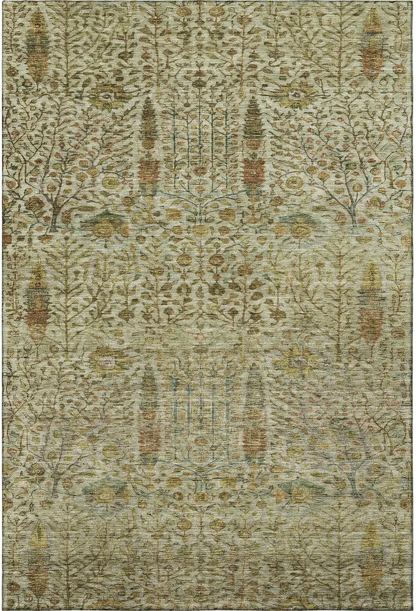 Wheat And Gold Floral Vines Washable Area Rug With UV Protection Photo 3