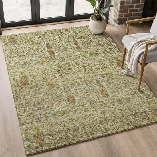 Wheat And Gold Floral Vines Washable Area Rug With UV Protection Photo 4