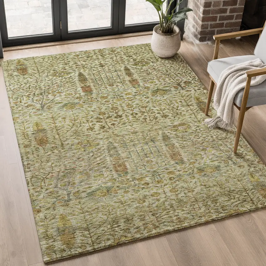 Wheat And Gold Floral Vines Washable Area Rug With UV Protection Photo 4